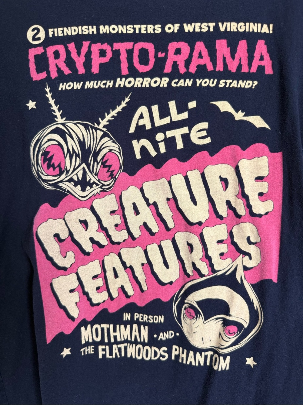 Crypt0-Rama Creature Features Graphic Tee - Navy with Pink & Cream